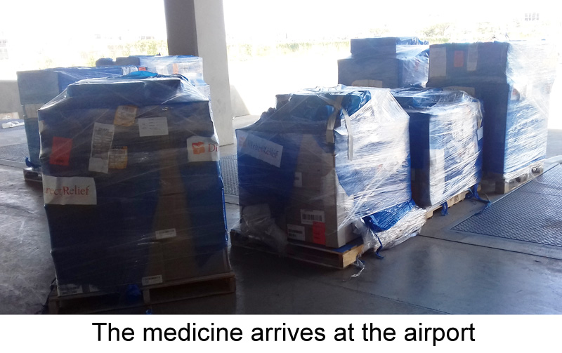 The medicine arrives at the airport